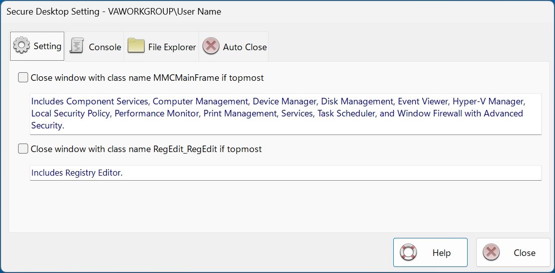 Secure Desktop Setting